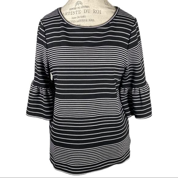 Max Studio Black White Striped Bell Sleeve Blouse Women's Size Large - Picture 1 of 10